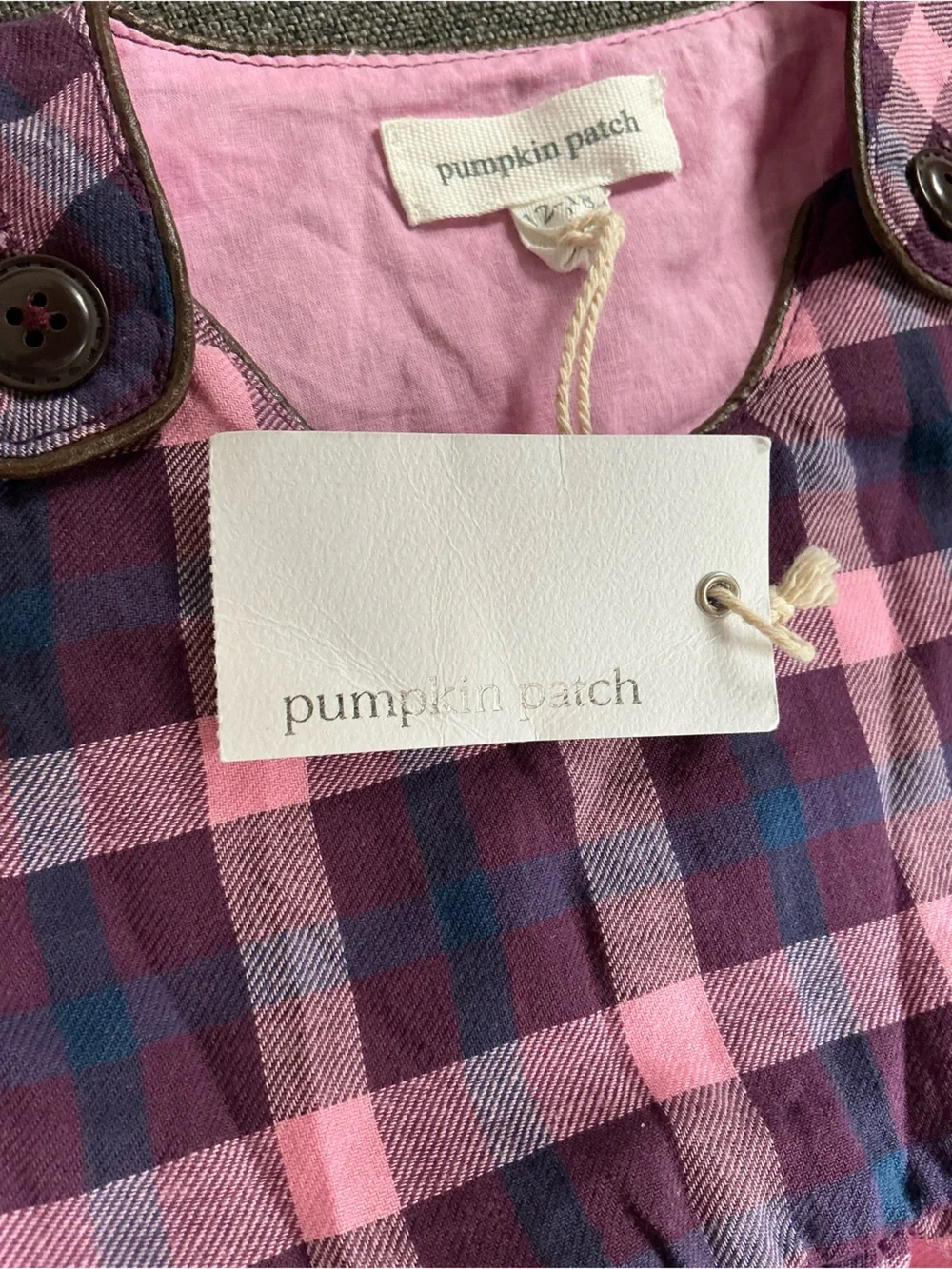 NWT Pumpkin Patch  girls Pink+ Purple Plaid Ruffle Hem Dress 12-18mths fall farm